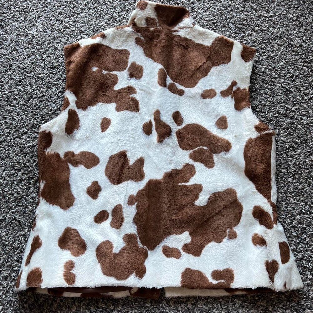 Emil Rutenberg Cow Print Faux Fur Vest Women L Cowgirl Western Festival Feminine - Picture 3 of 5